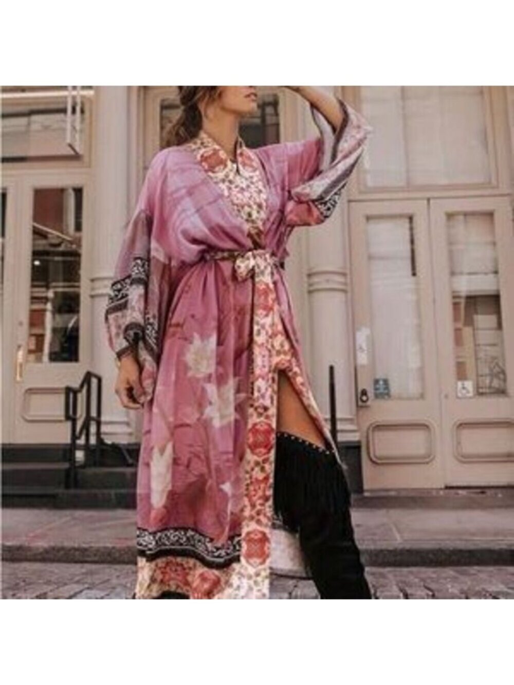 Floral Kimono Robe with Belt silk kimono belted